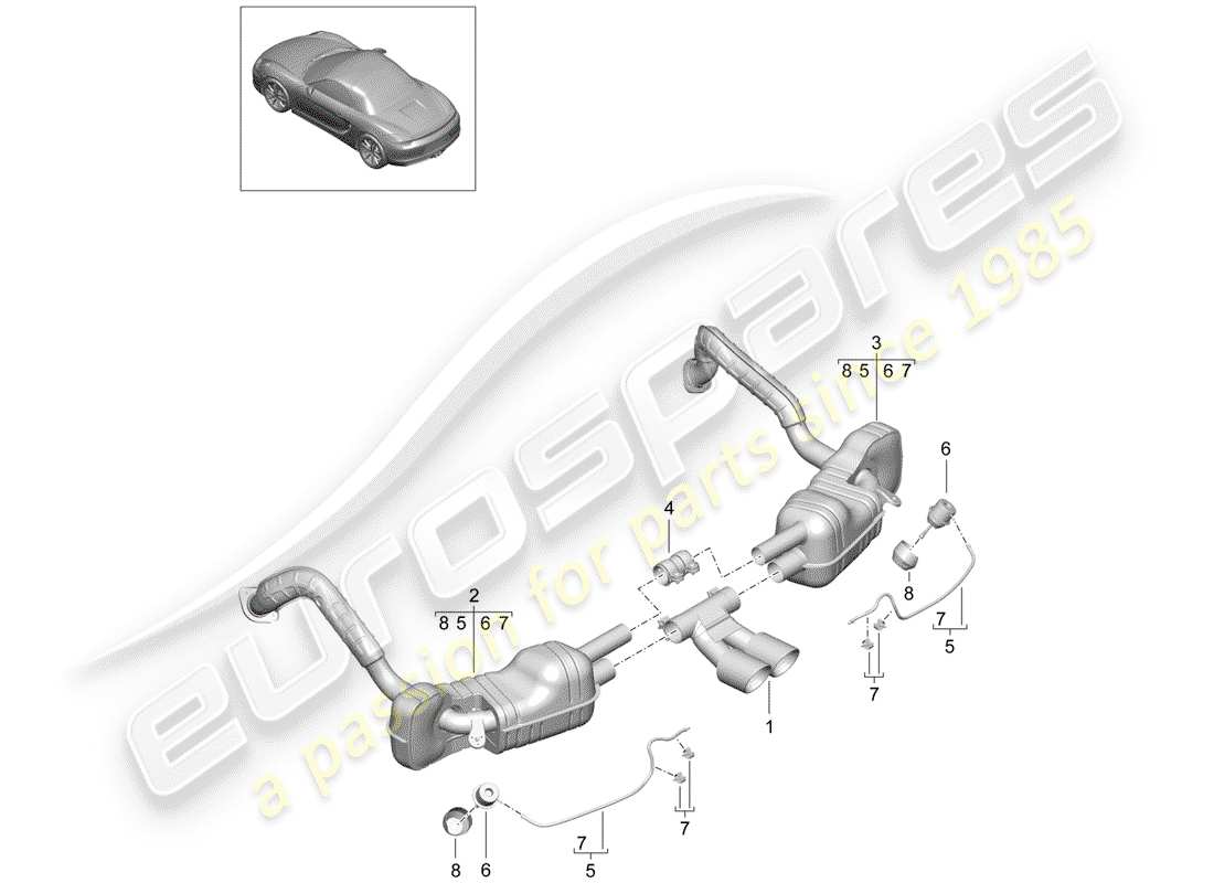 porsche boxster 981 (2016) exhaust system part diagram