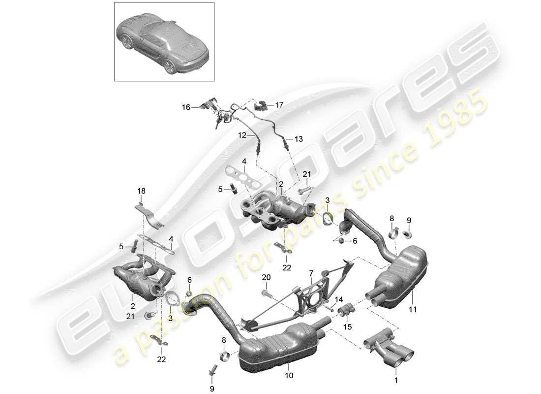 porsche boxster 981 (2012) exhaust system parts diagram