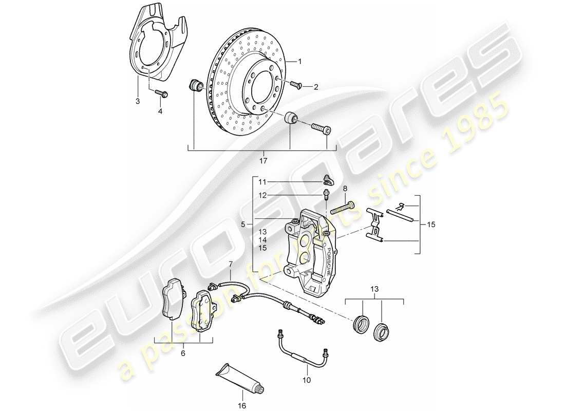 porsche 997 gt3 (2011) disc brakes part diagram