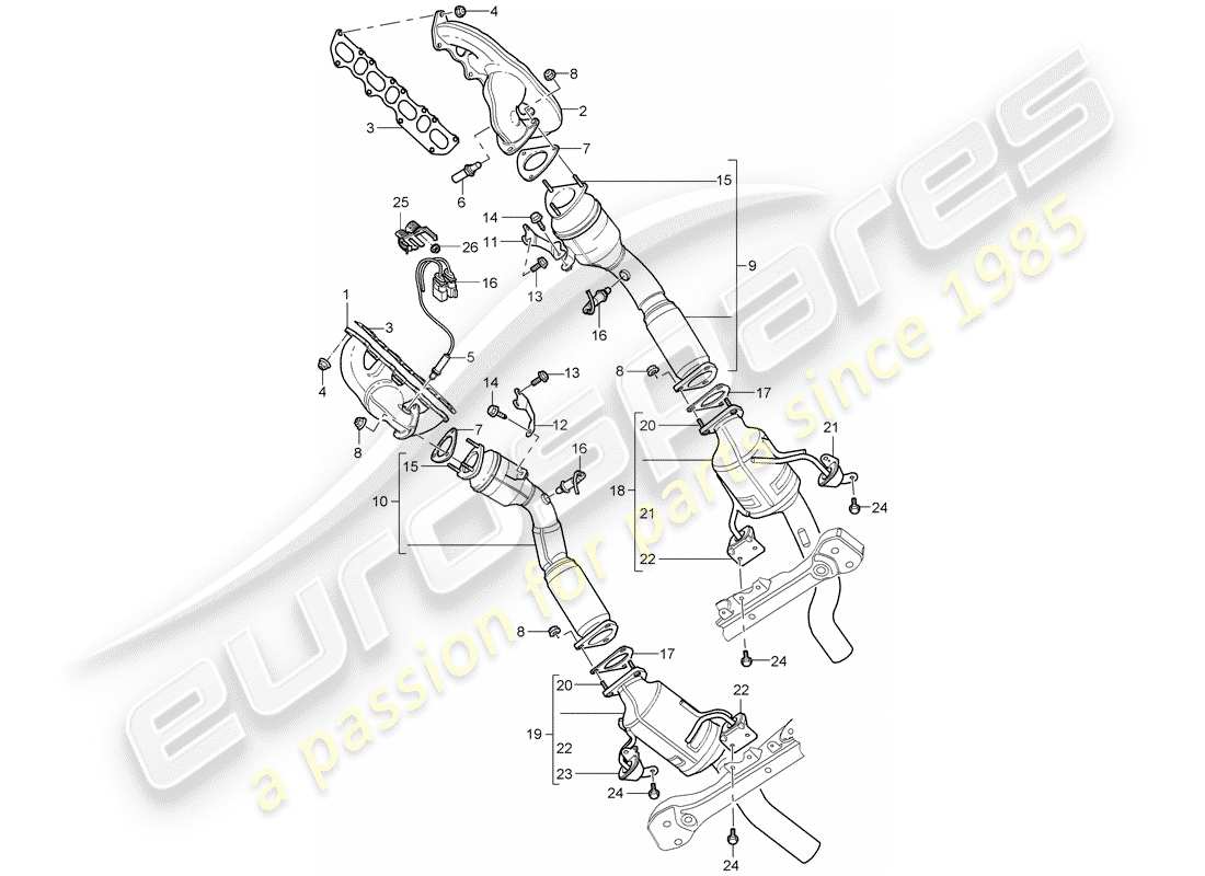 porsche cayenne (2005) exhaust system part diagram