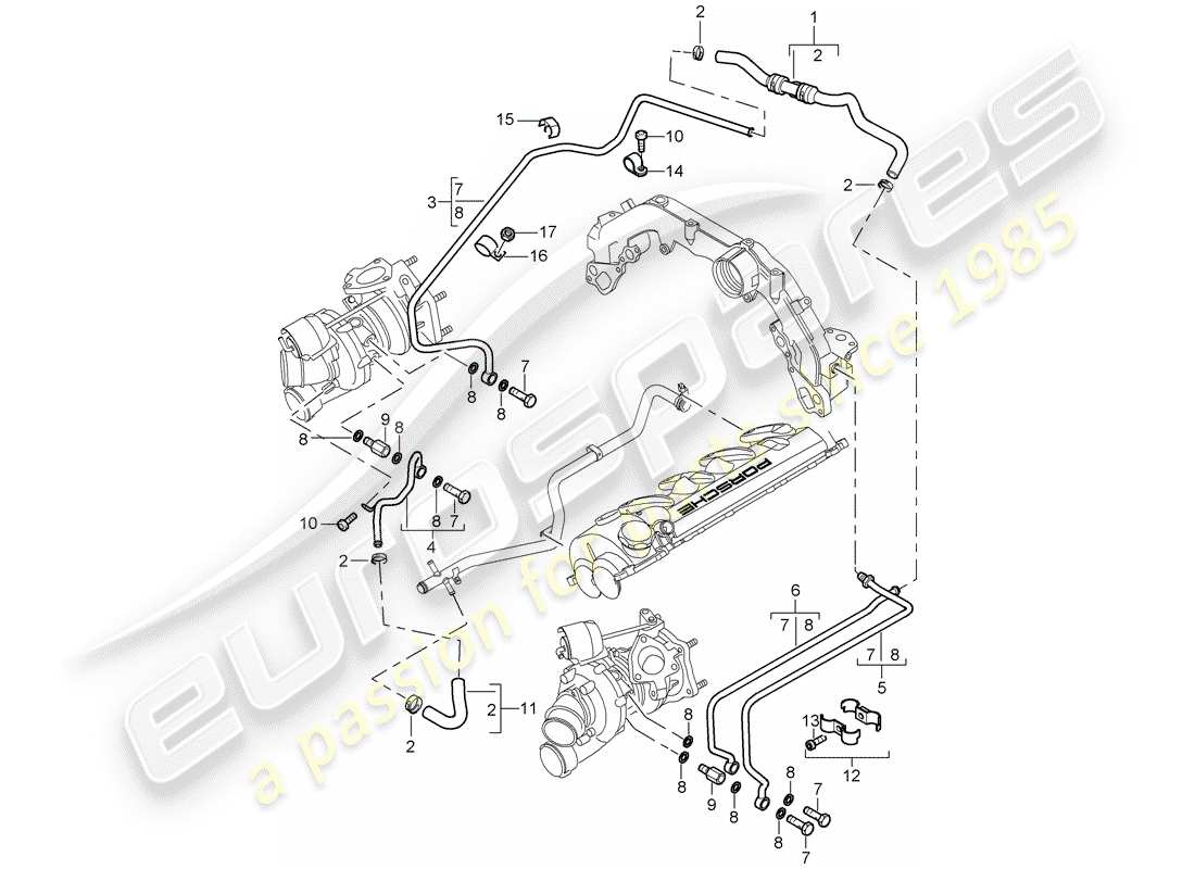 porsche cayenne (2005) exhaust gas turbocharger part diagram