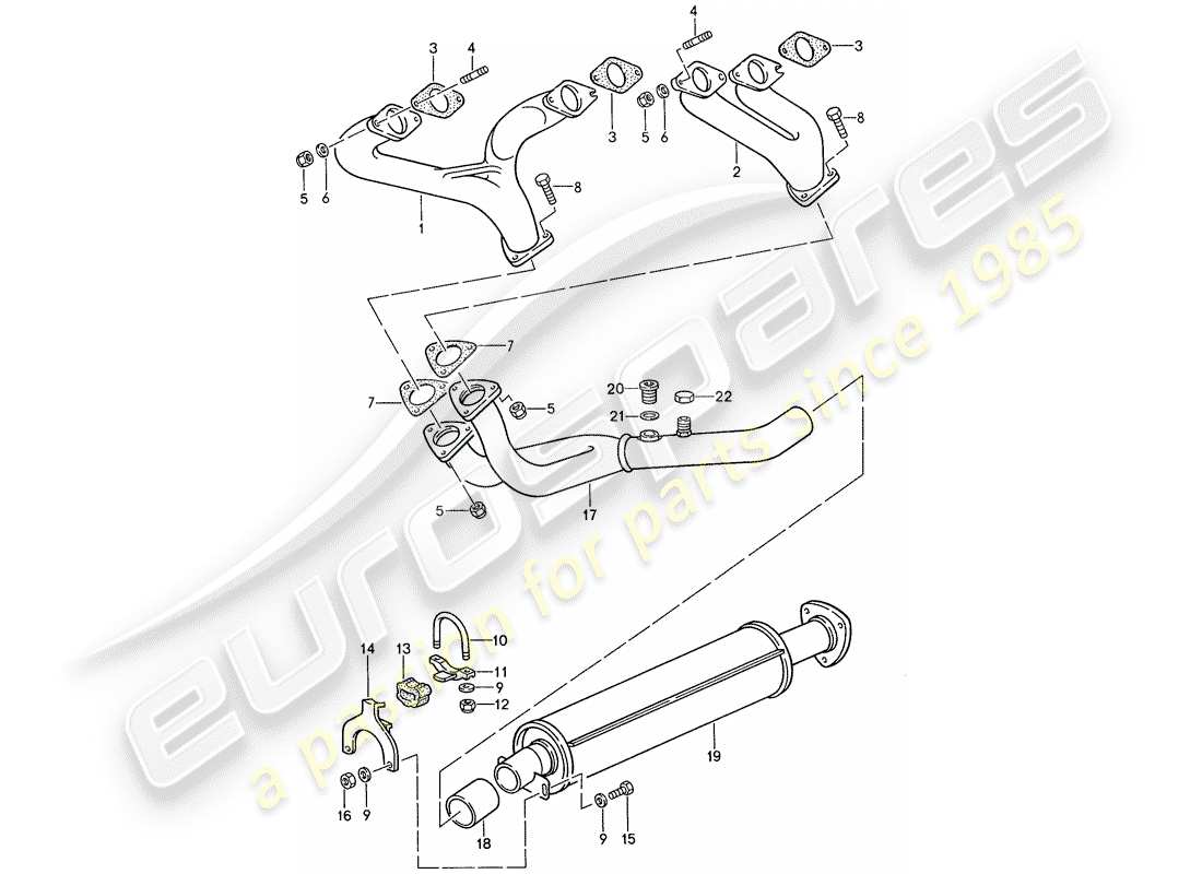 porsche 944 (1990) exhaust system - exhaust silencer, front part diagram