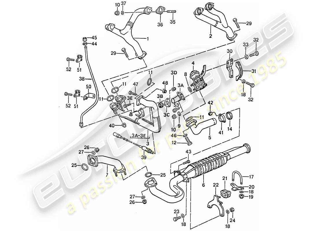 porsche 944 (1990) exhaust system - catalyst part diagram