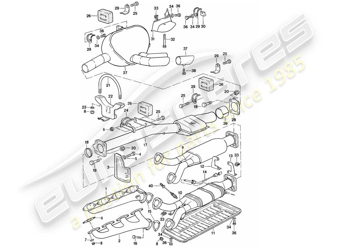 porsche 928 (1978) exhaust system - d - mj 1979>> part diagram