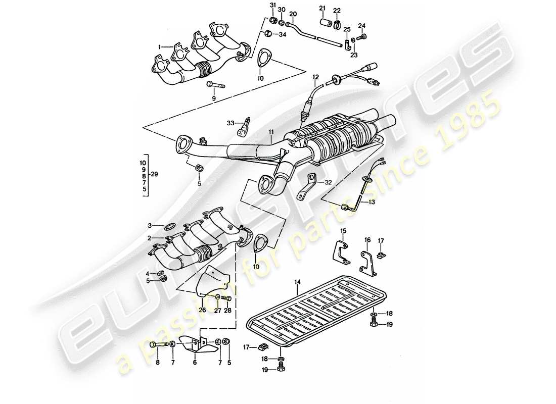 porsche 928 (1992) exhaust system - catalyst part diagram