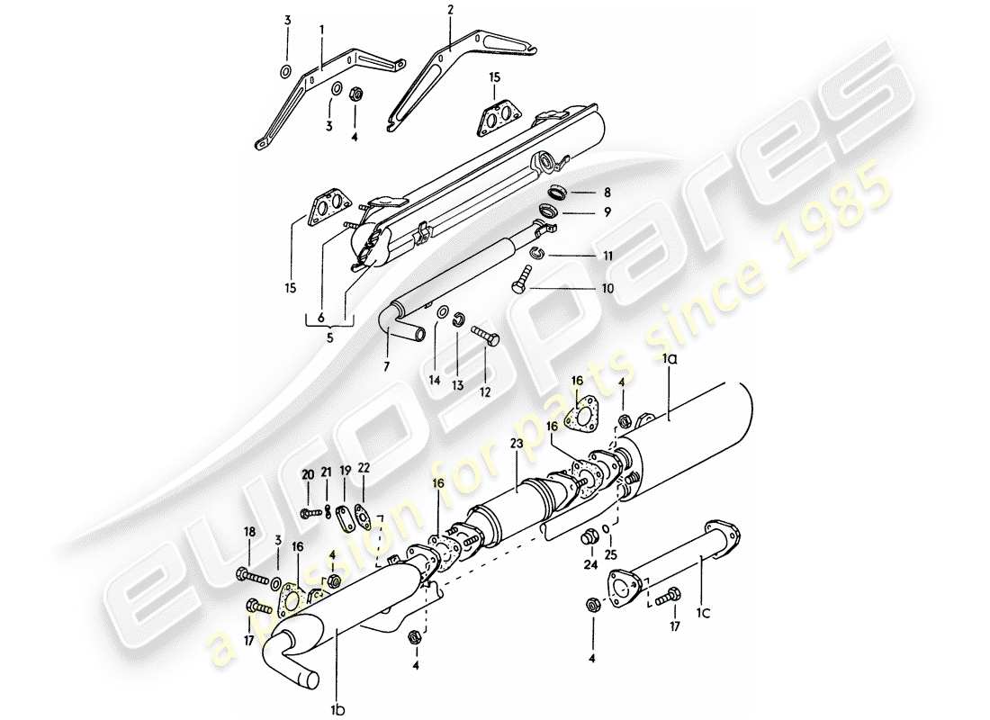 porsche 914 (1974) exhaust system - silencer part diagram