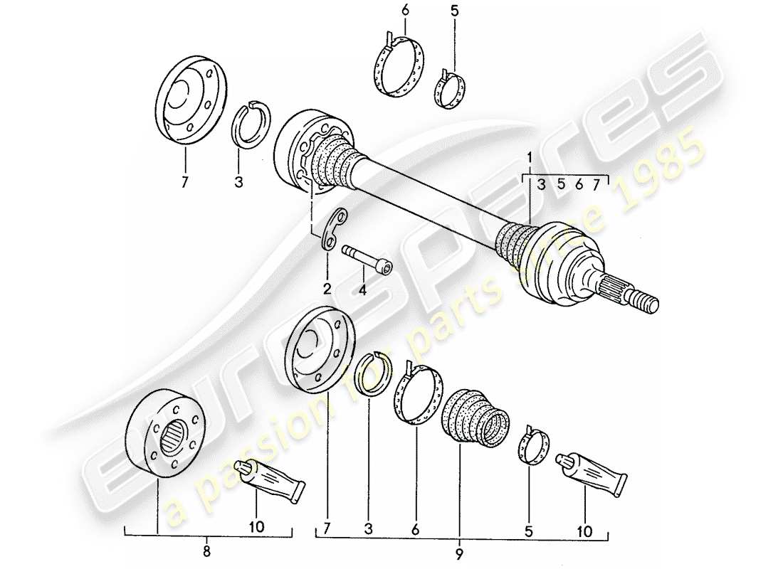 porsche 928 (1990) drive shaft part diagram