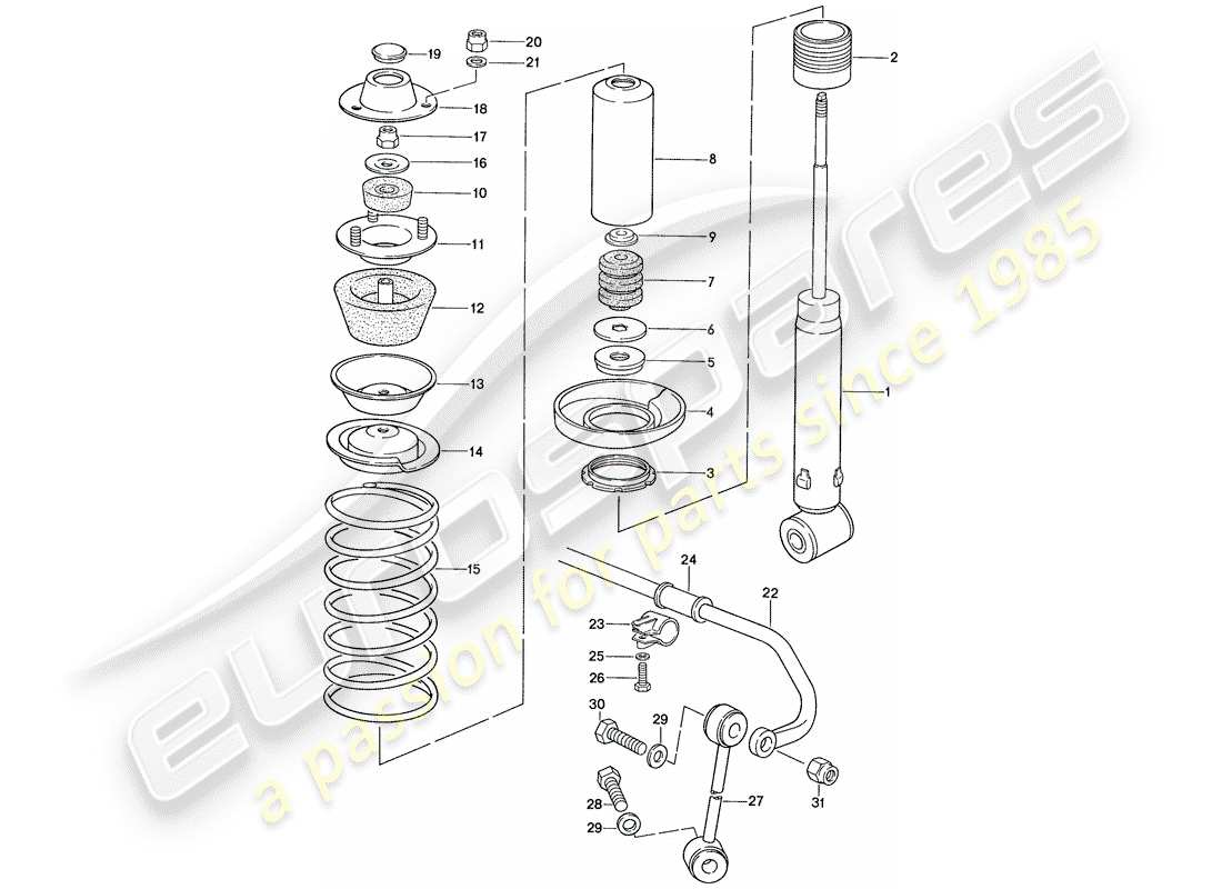 porsche 928 (1990) suspension - stabilizer part diagram