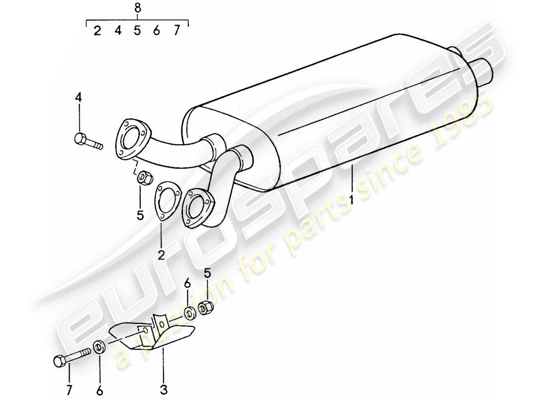 porsche 928 (1990) exhaust system - exhaust silencer, front part diagram