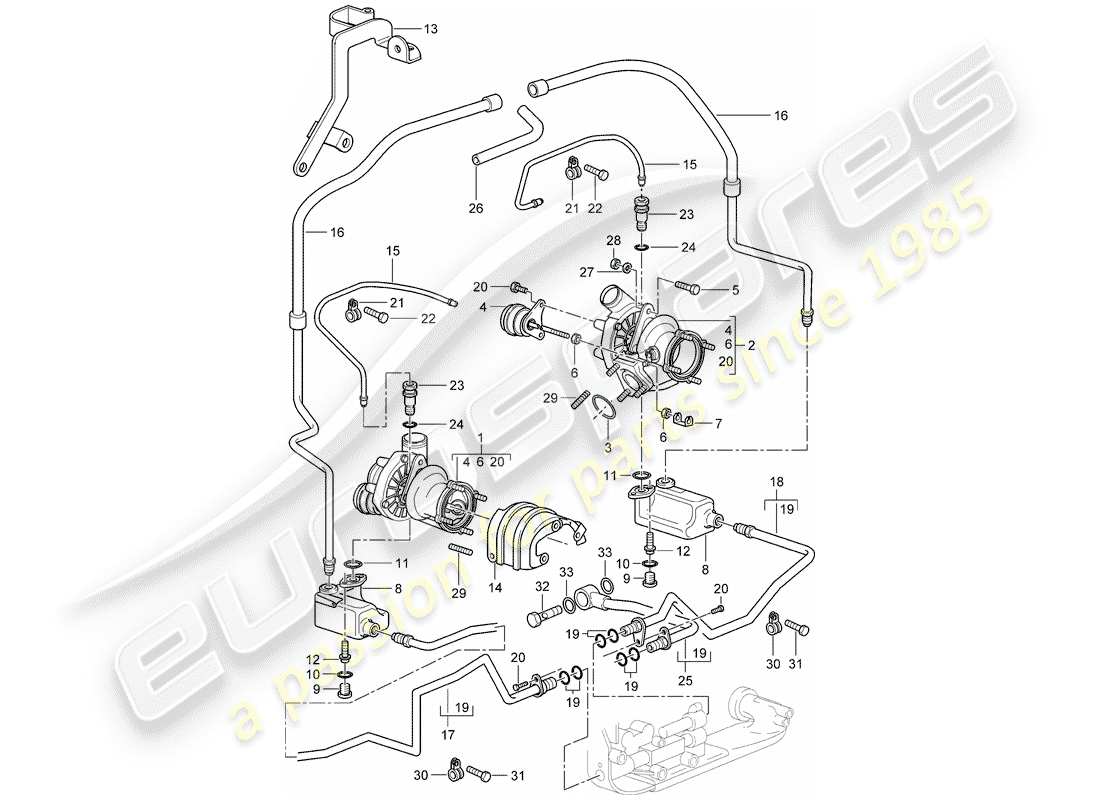 porsche 996 t/gt2 (2005) exhaust gas turbocharger - oil pipe - for - exhaust gas turbocharger part diagram