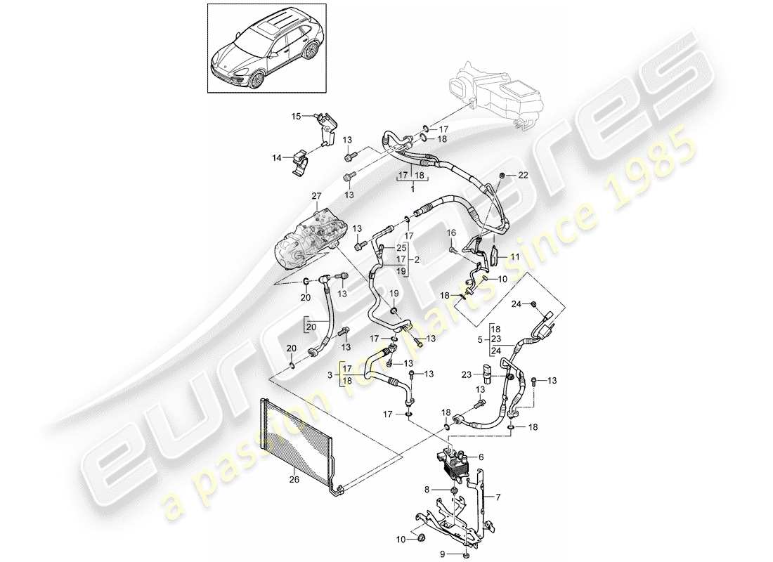 porsche cayenne e2 (2018) refrigerant circuit part diagram