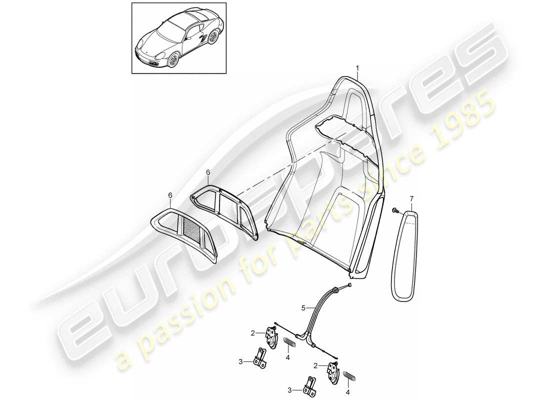 porsche cayman 987 (2009) backrest shell part diagram