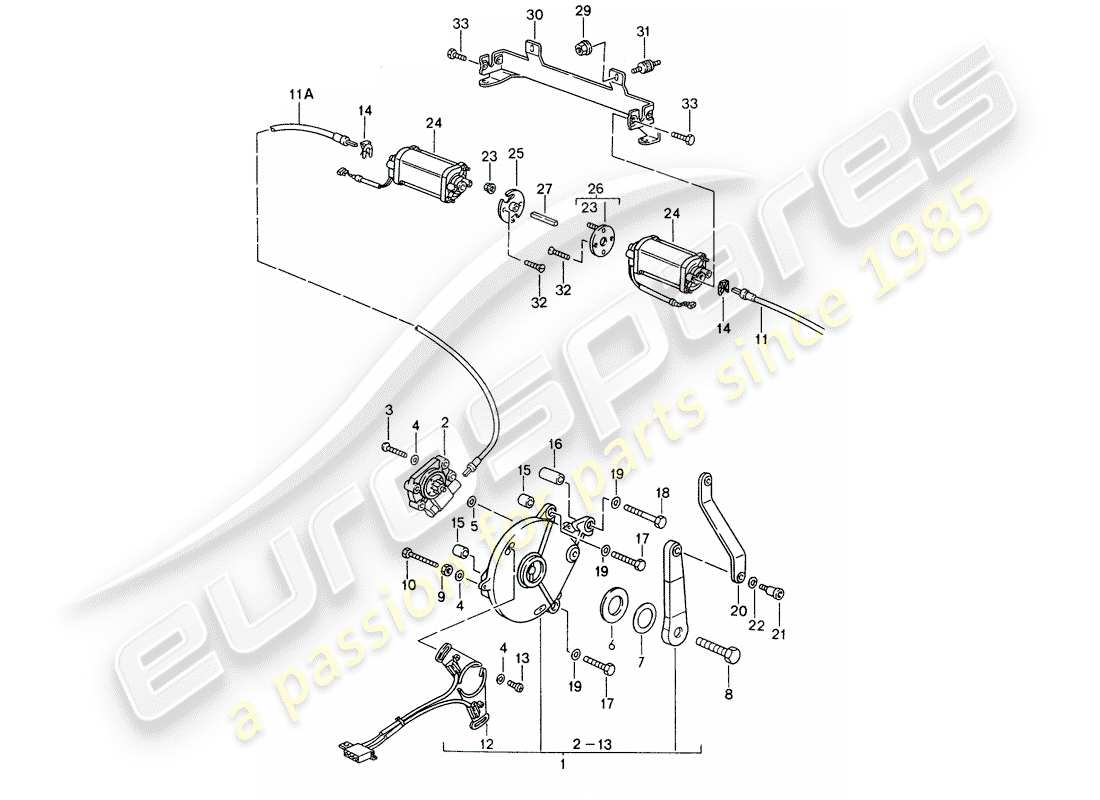 porsche 993 (1998) convertible top - driving mechanism part diagram