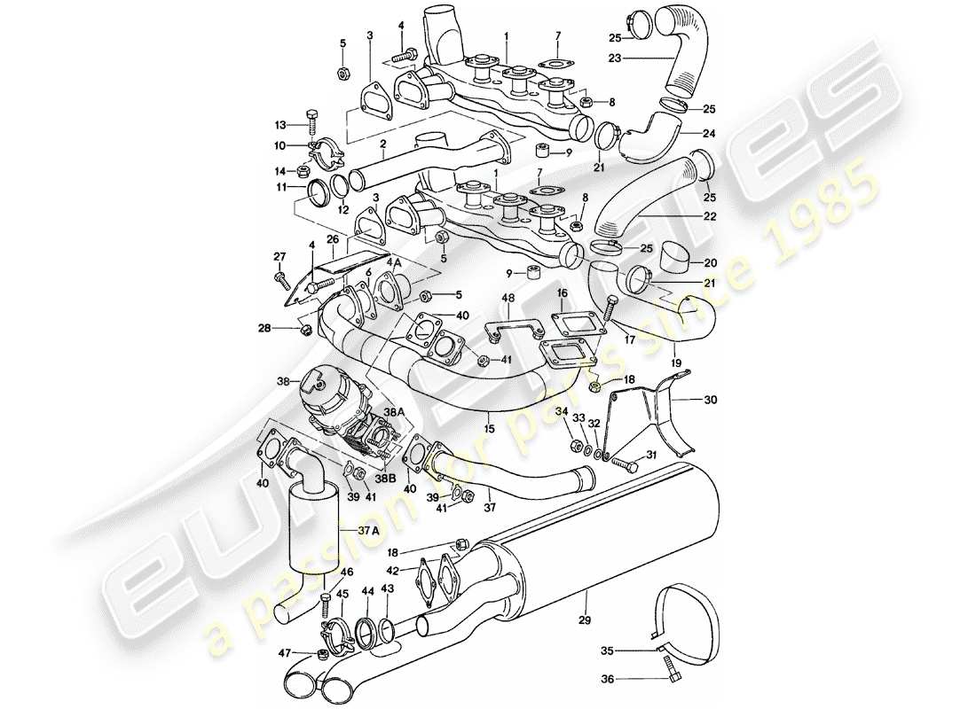 porsche 911 (1982) exhaust system part diagram