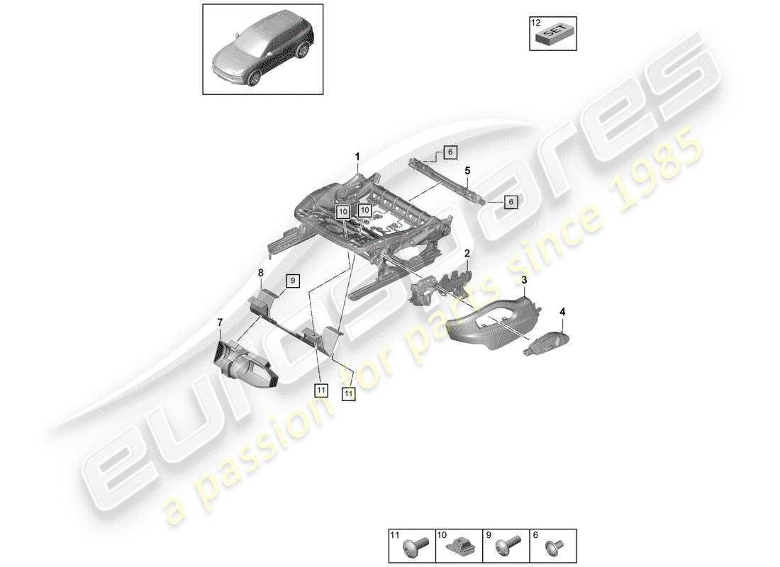 porsche cayenne e3 (2018) seat frame part diagram