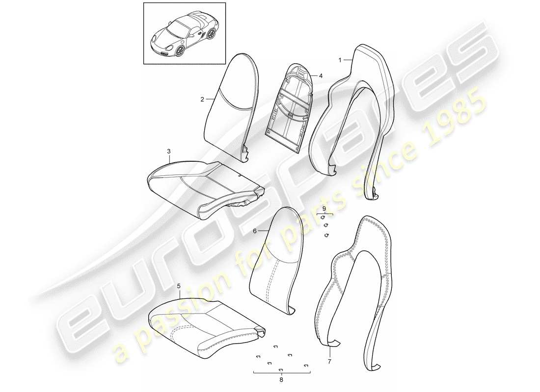 porsche boxster 987 (2009) foam part part diagram