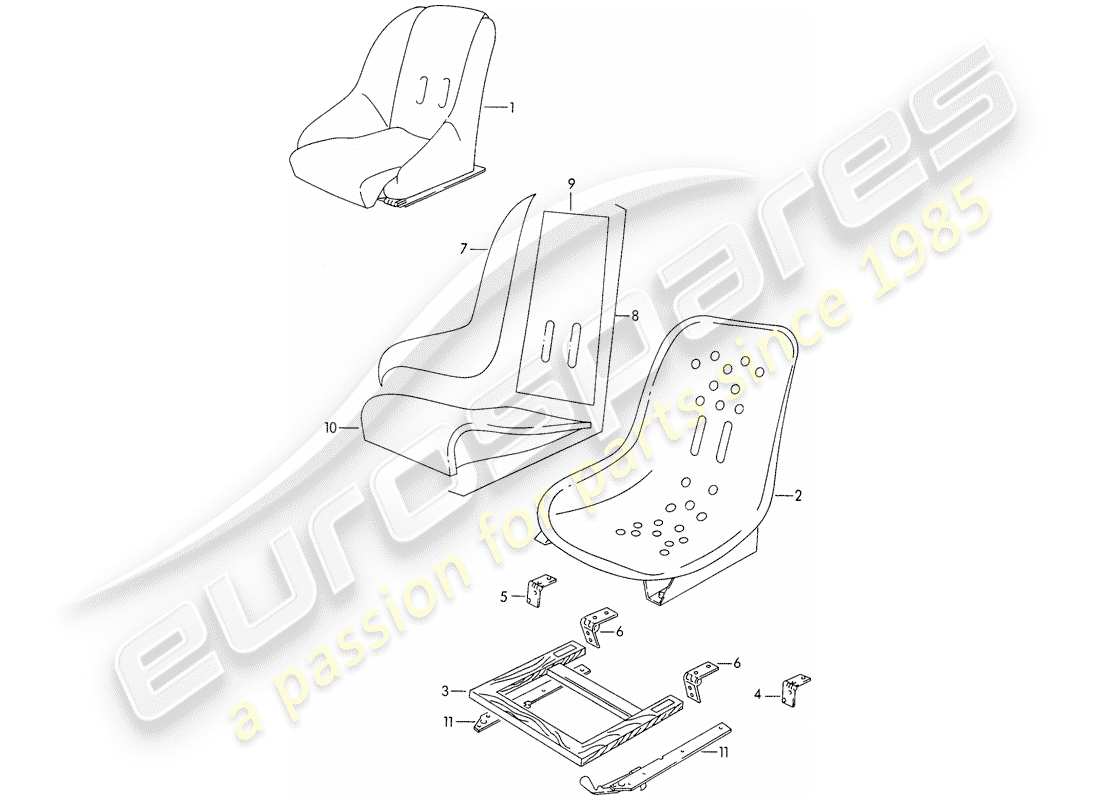 porsche 356/356a (1959) front seat part diagram