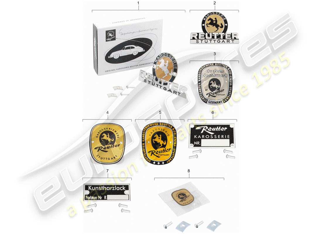 porsche classic accessories (2003) emblem - reutter part diagram