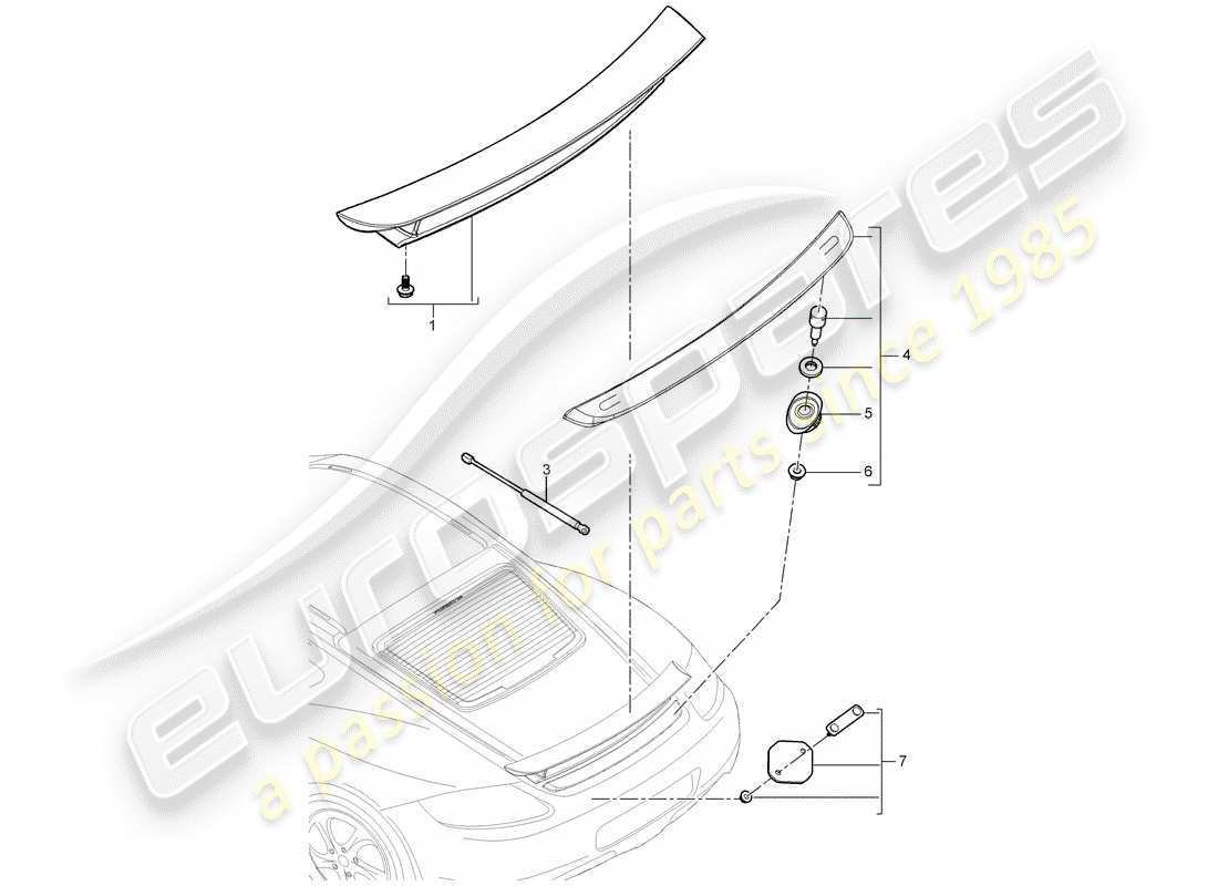 porsche cayman 987 (2008) rear spoiler part diagram