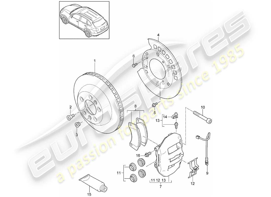 porsche cayenne e2 (2018) disc brakes part diagram