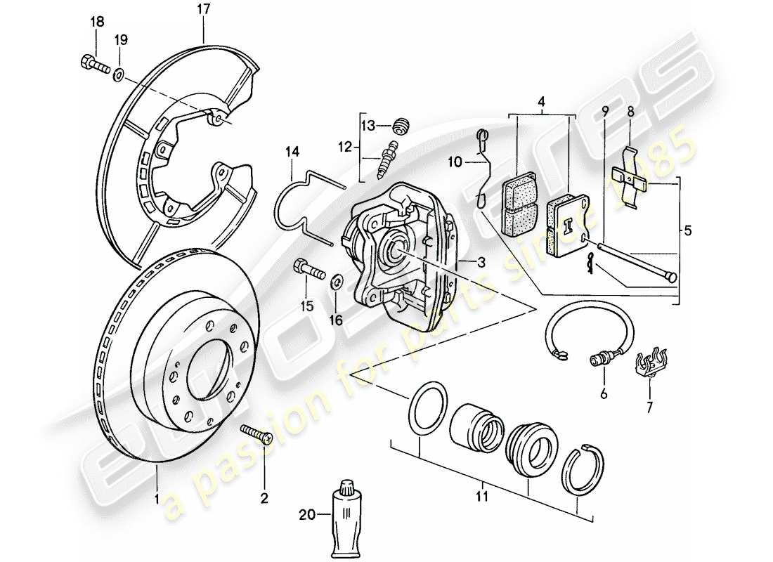 porsche 944 (1988) disc brakes - rear axle part diagram