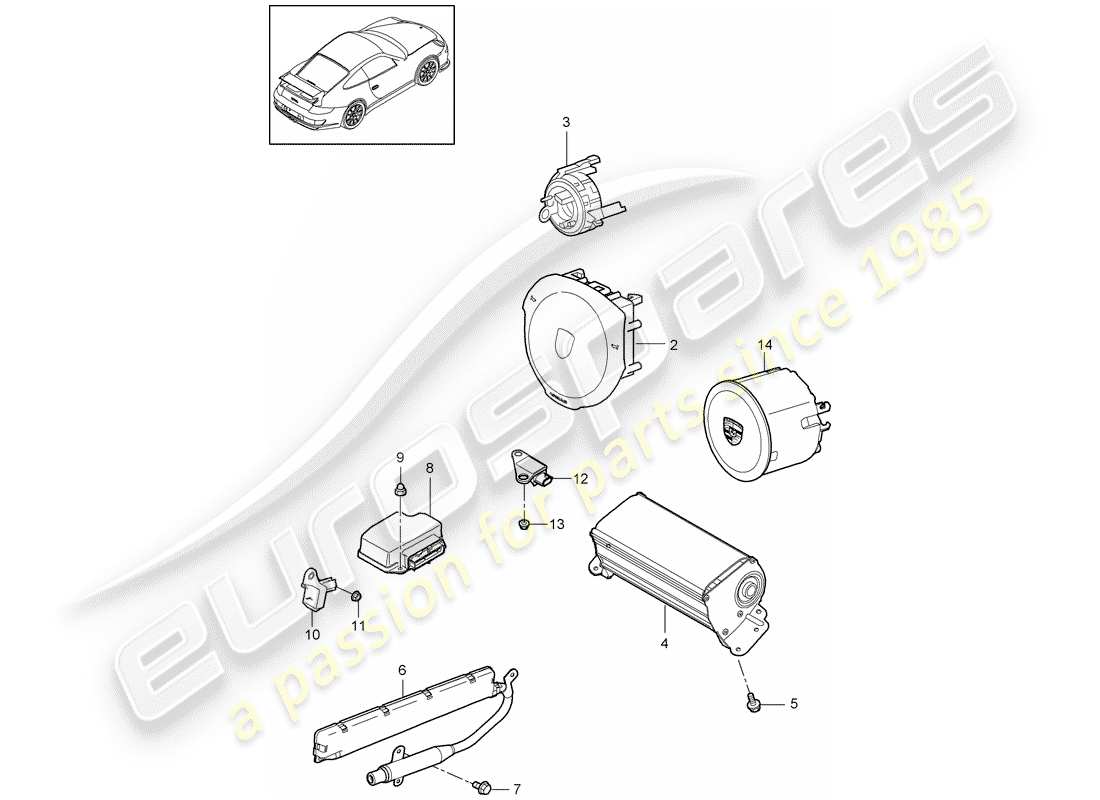 porsche 997 gt3 (2009) airbag part diagram