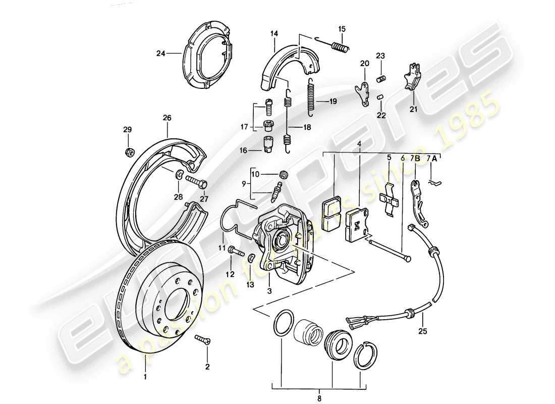 porsche 928 (1984) disc brakes - rear axle - d >> - mj 1985 part diagram