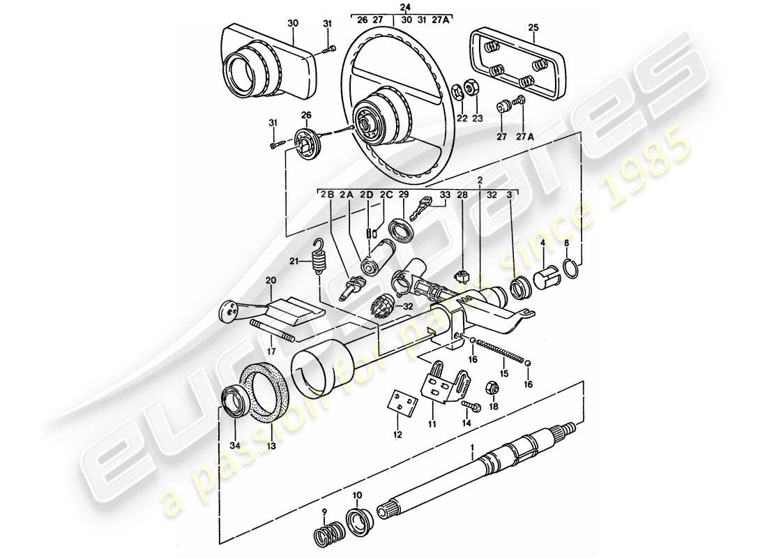 porsche 928 (1992) steering parts - steering wheel part diagram