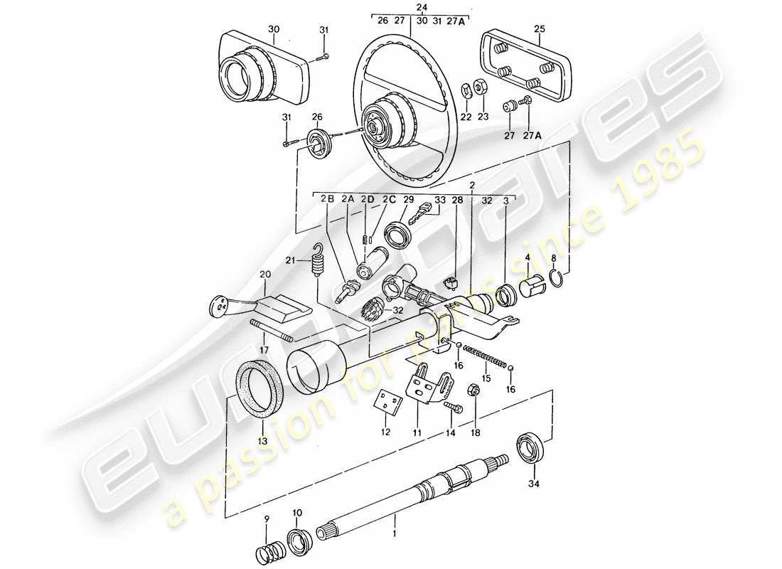 porsche 928 (1983) steering - steering wheel part diagram