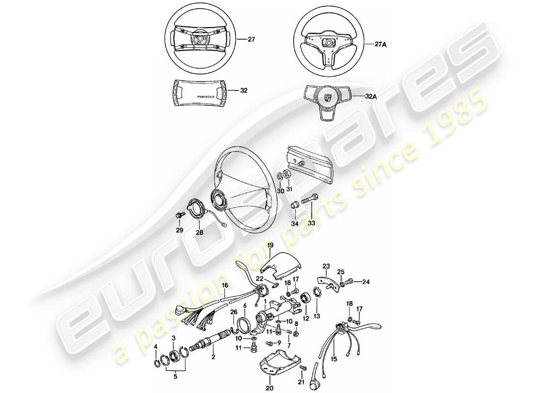 porsche 911 (1983) steering - accessories part diagram