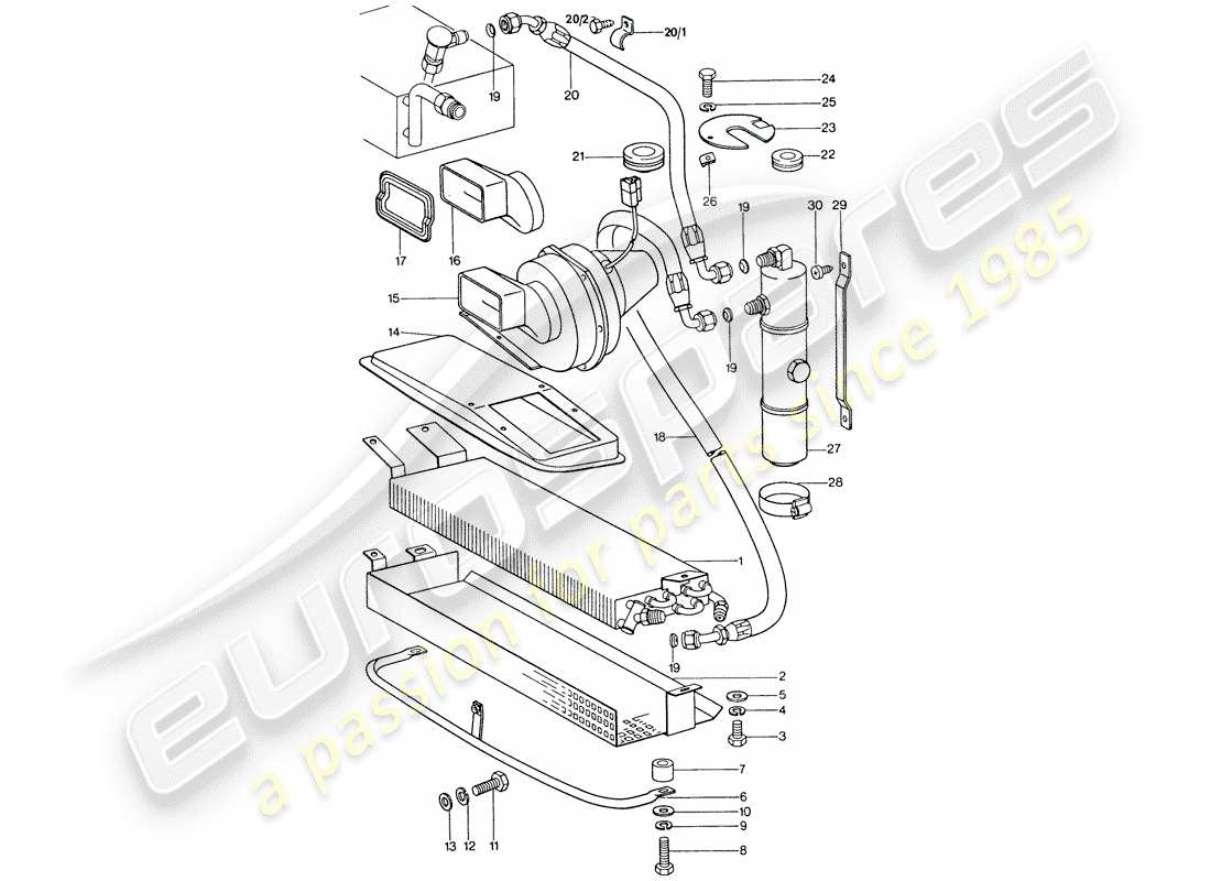 porsche 911 (1976) air conditioner - capacitor - lines part diagram