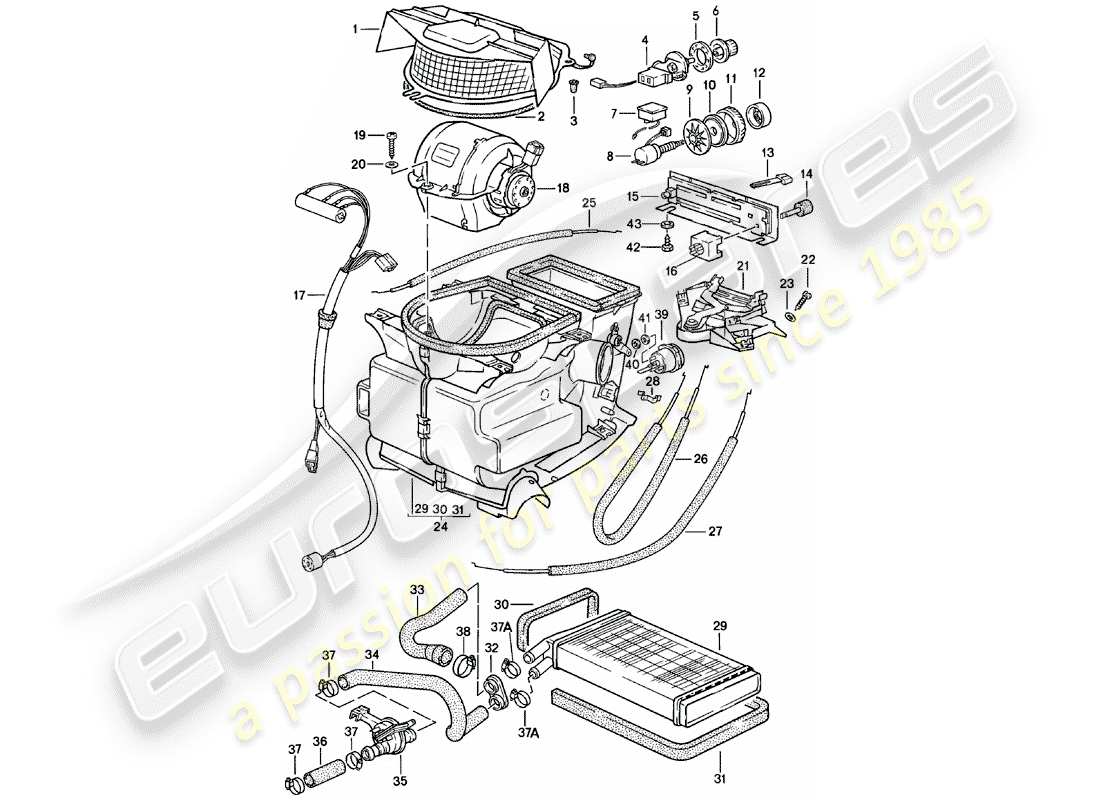 porsche 924 (1984) heater - heater core - f 92-cn402 198>> - f 93-cn100 306>> part diagram