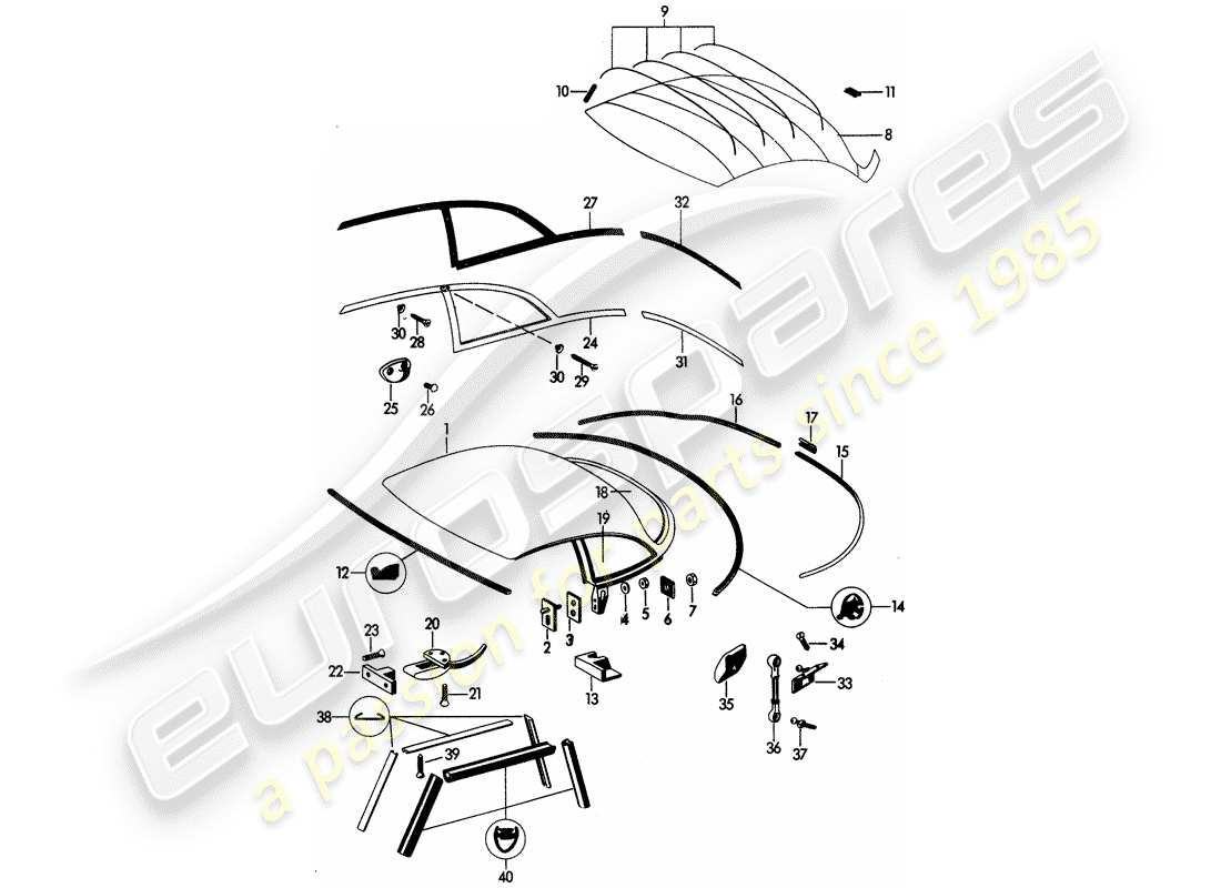 porsche 356b/356c (1963) hardtop part diagram