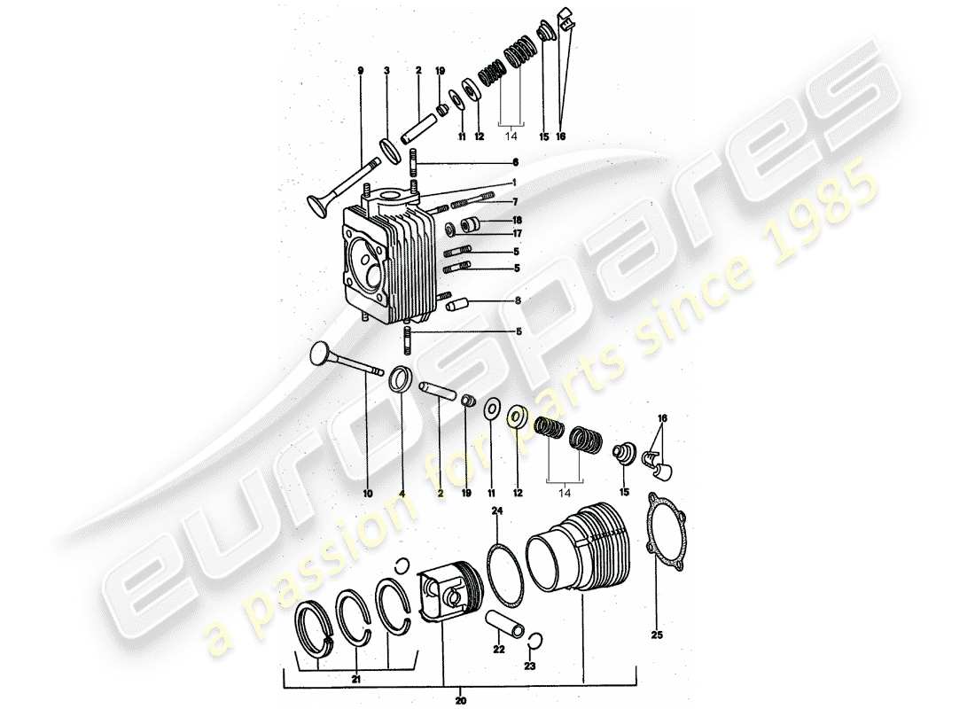 porsche 911 turbo (1977) cylinder head part diagram