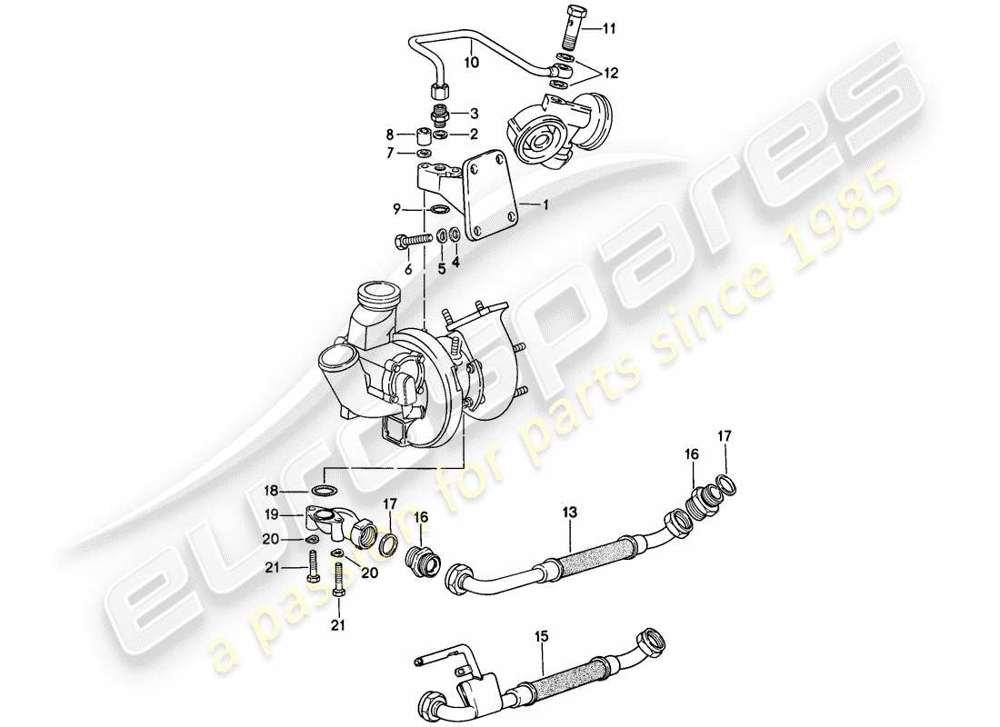 porsche 924 (1979) engine lubrication - exhaust gas turbocharger part diagram