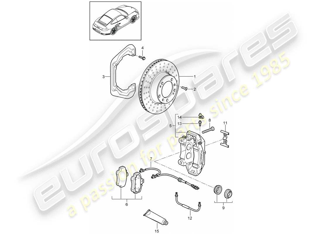 porsche 911 t/gt2rs (2011) disc brakes part diagram