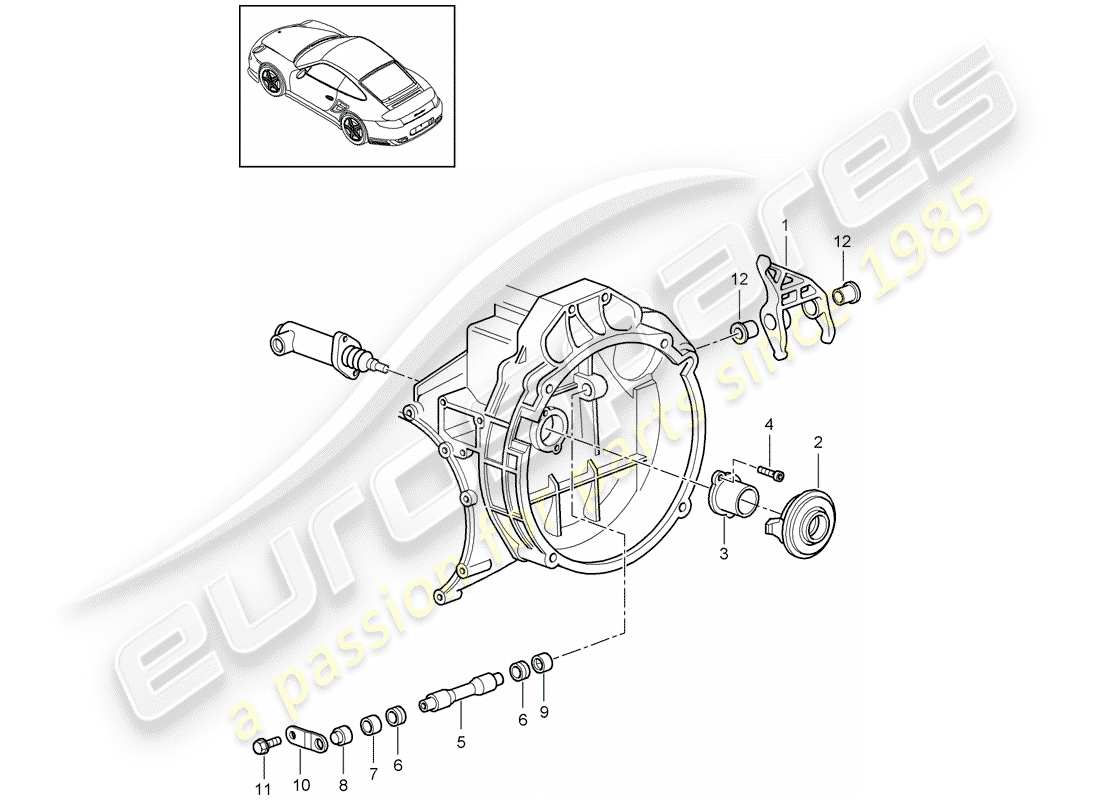 porsche 911 t/gt2rs (2011) clutch release part diagram