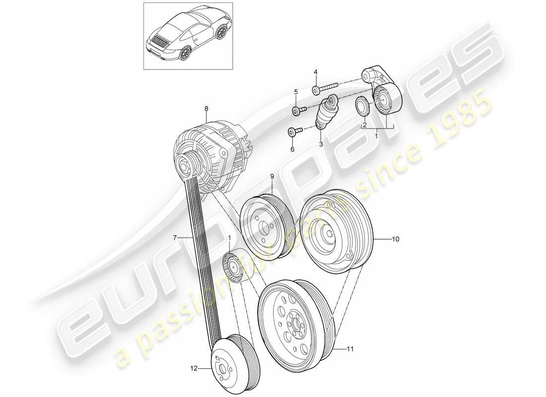 porsche 997 gen. 2 (2011) belt tensioner part diagram