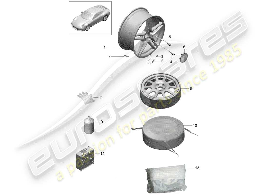 porsche 991 gen. 2 (2020) alloy wheel part diagram