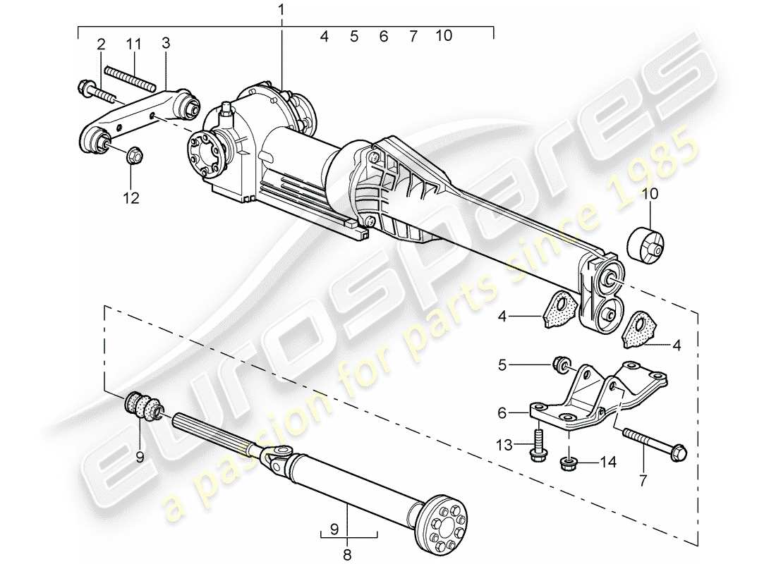 porsche 996 t/gt2 (2002) front axle differential - propeller shaft part diagram