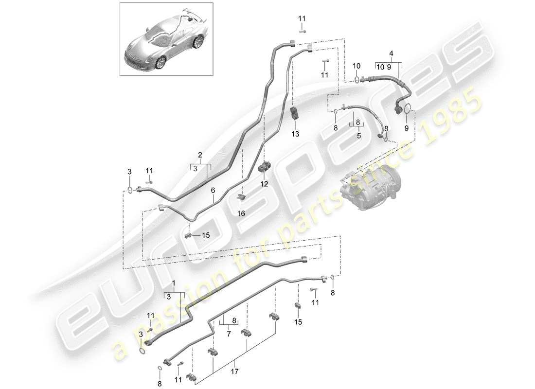 porsche 991r/gt3/rs (2016) refrigerant circuit part diagram