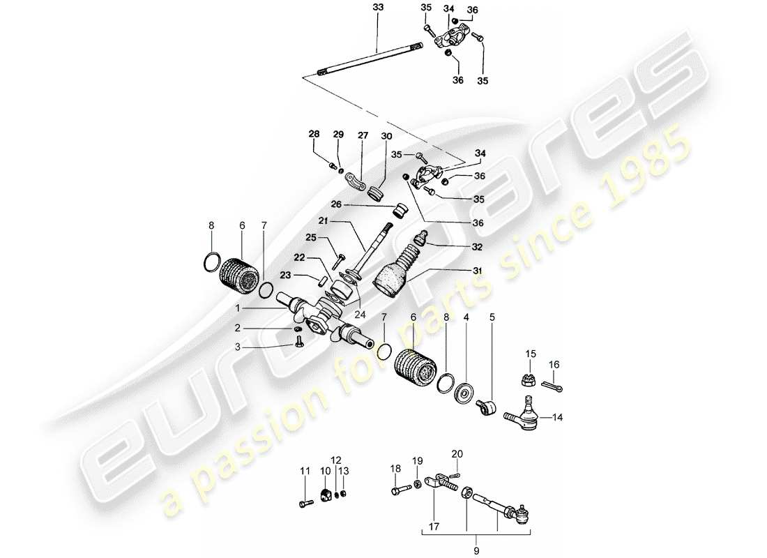 porsche 914 (1972) steering gear - steering linkage part diagram