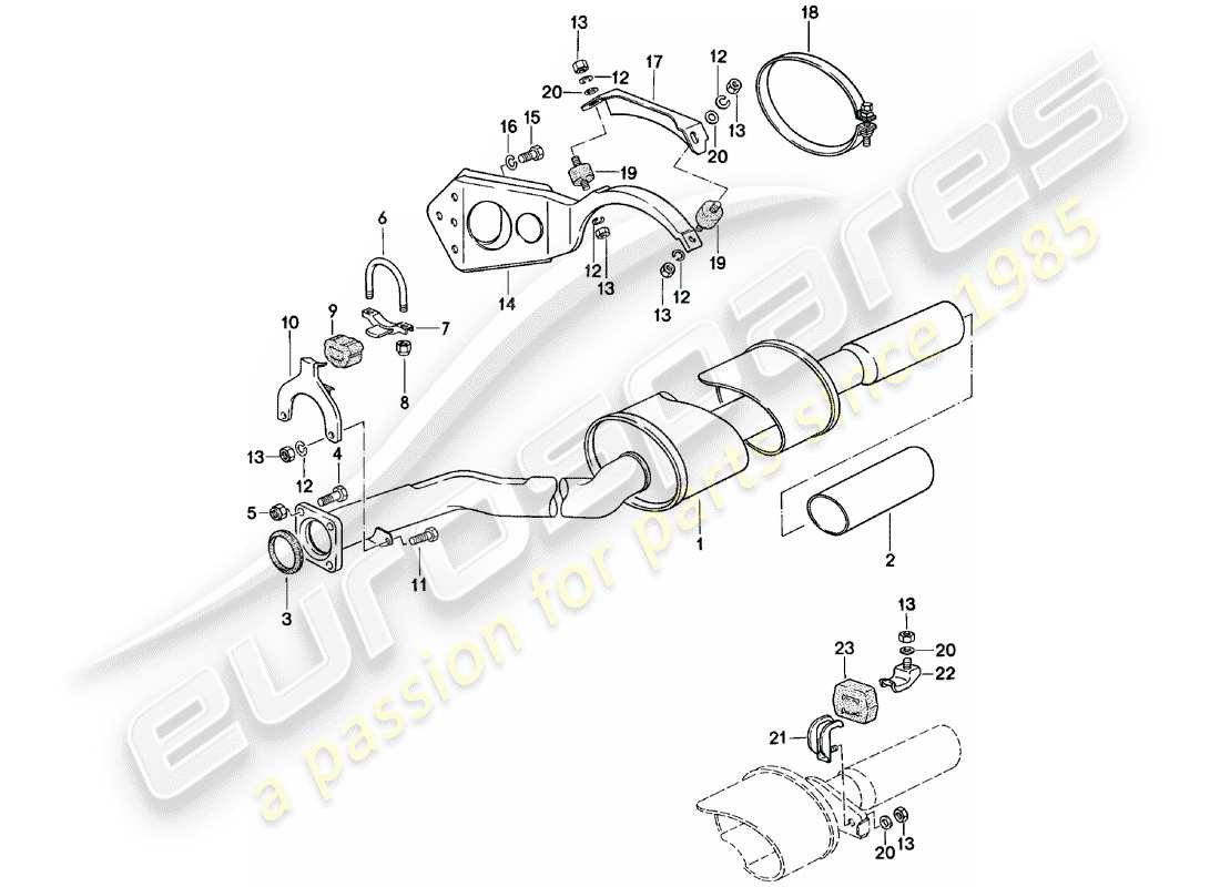 porsche 924 (1983) exhaust system - exhaust silencer, rear part diagram