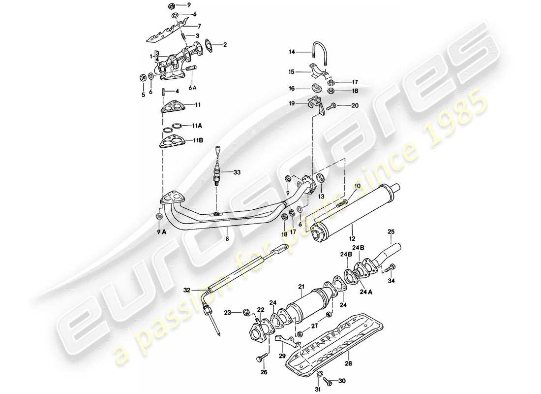 porsche 924 (1983) exhaust system - exhaust silencer, front part diagram