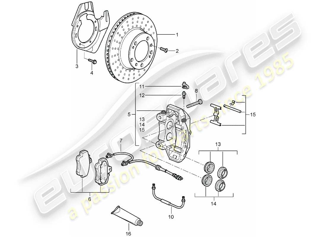 porsche 997 (2007) disc brakes part diagram