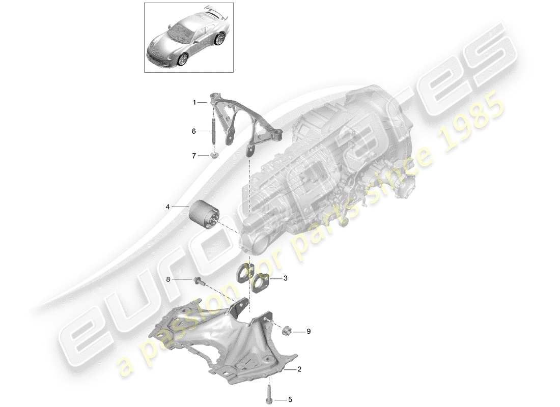 porsche 991r/gt3/rs (2015) sub frame part diagram