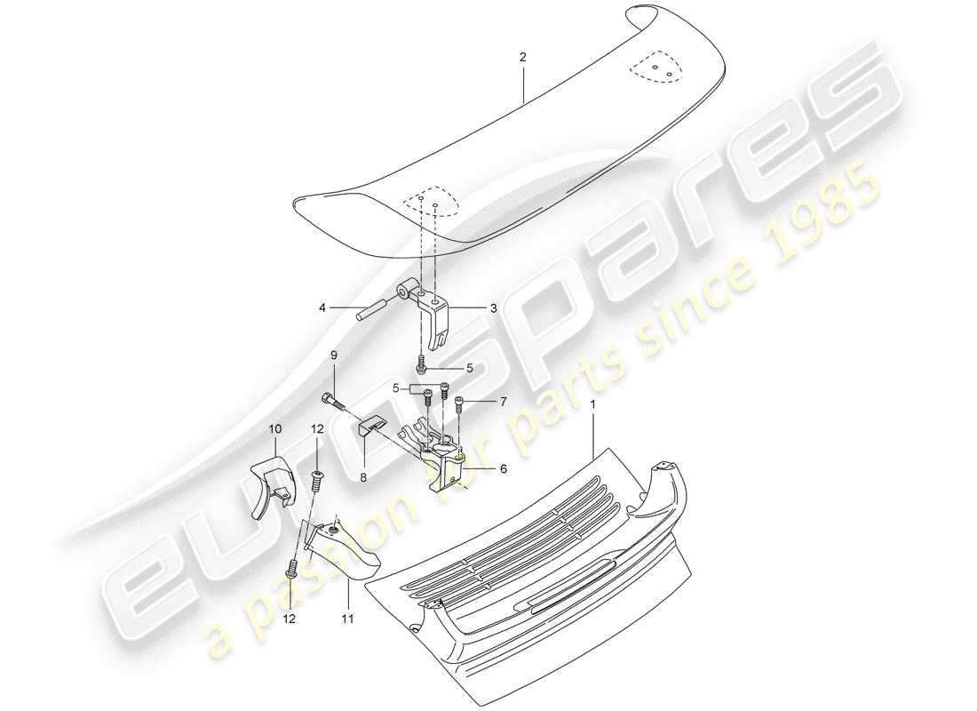 porsche 996 t/gt2 (2004) rear spoiler part diagram