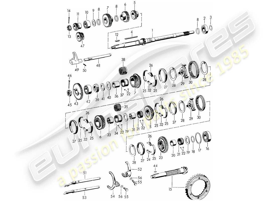 porsche 356/356a (1959) gears and shafts - for - transmission part diagram