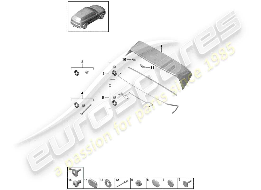 porsche cayenne e3 (2020) rear spoiler part diagram