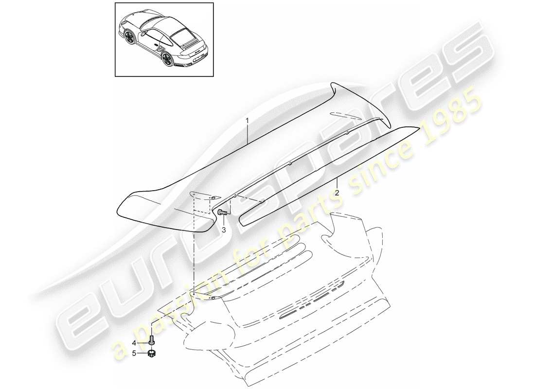 porsche 911 t/gt2rs (2013) rear spoiler part diagram